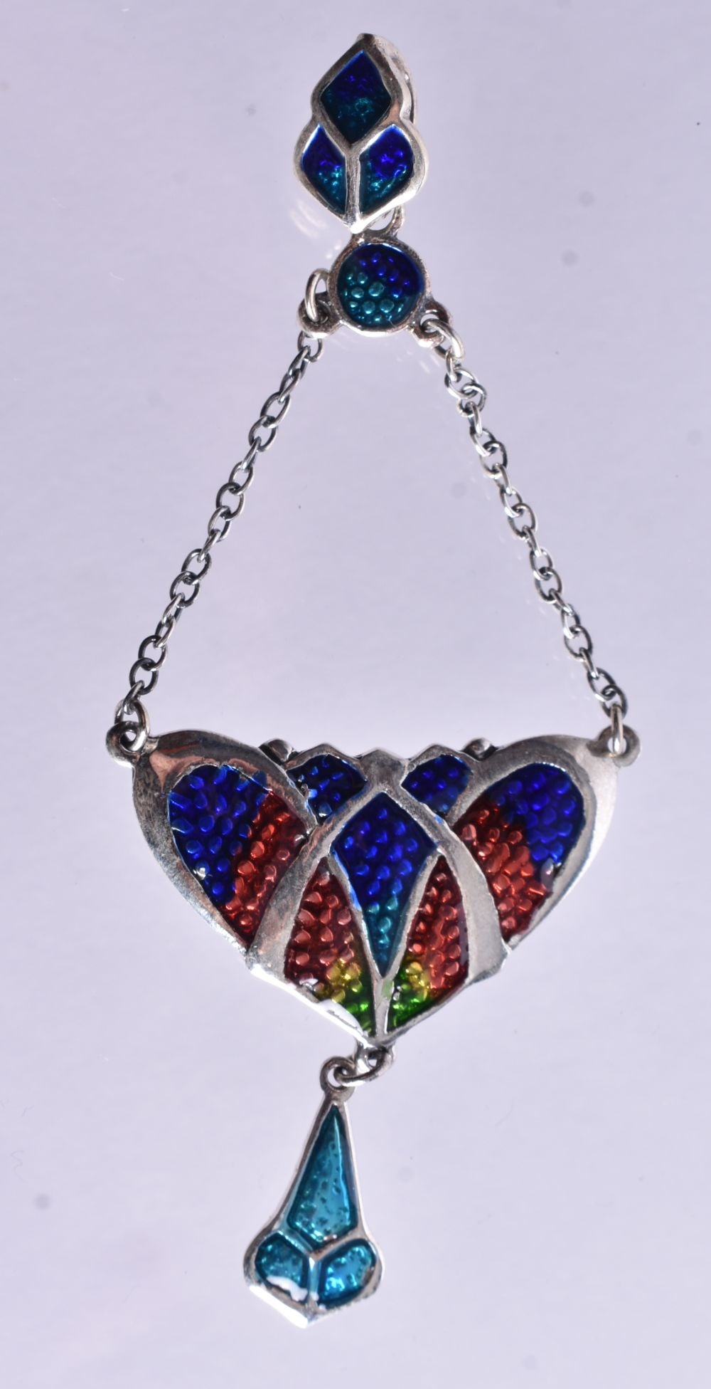 A Silver and Enamel Pendant. Stamped Sterling. 8.2cm x 3.2cm, weight 7.6g: A Silver and Enamel Pendant. Stamped Sterling. 8.2cm x 3.2cm, weight 7.6g