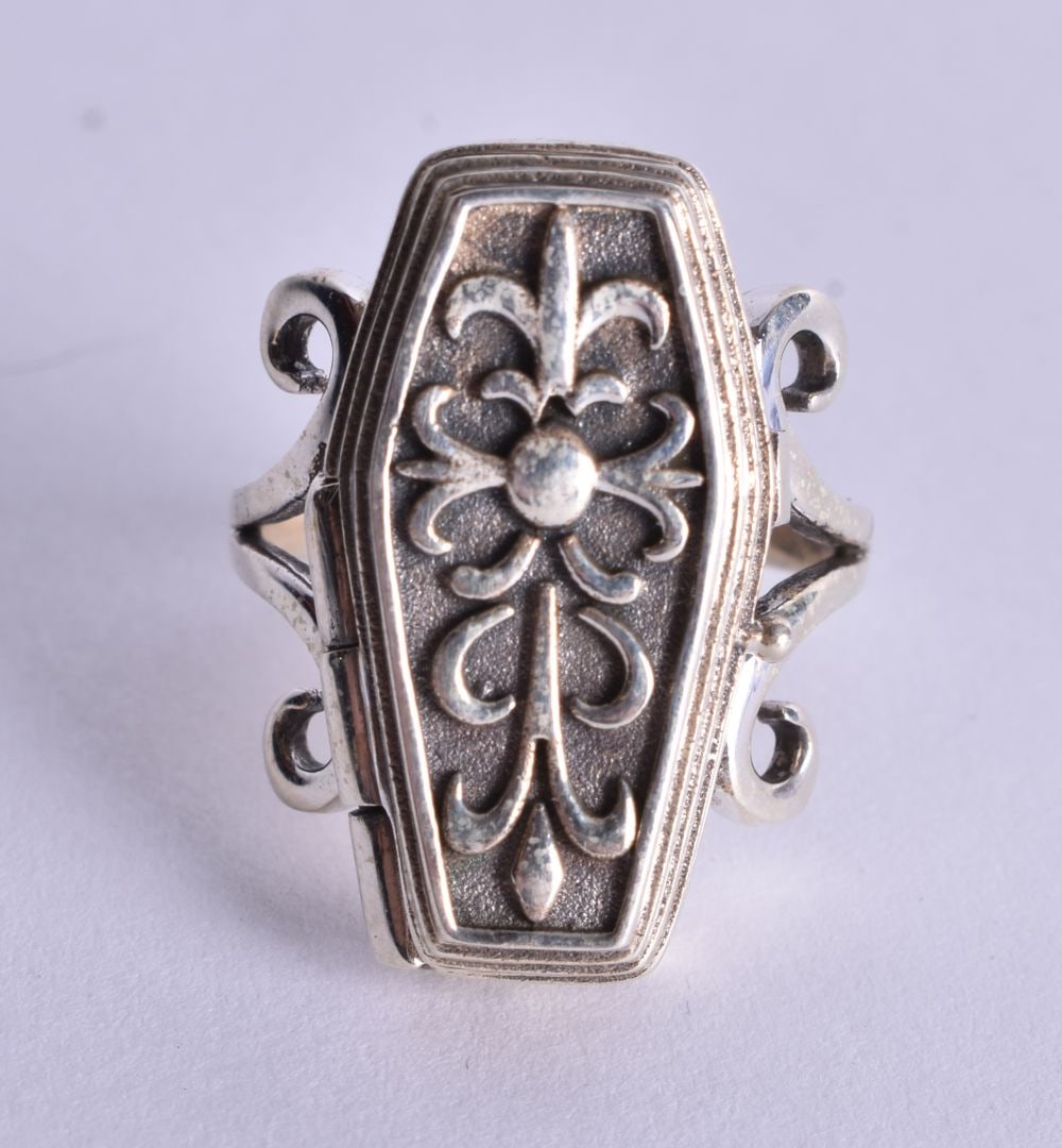 A Silver Coffin Ring, Stamped 925, Size M, weight 11.5g: A Silver Coffin Ring, Stamped 925, Size M, weight 11.5g