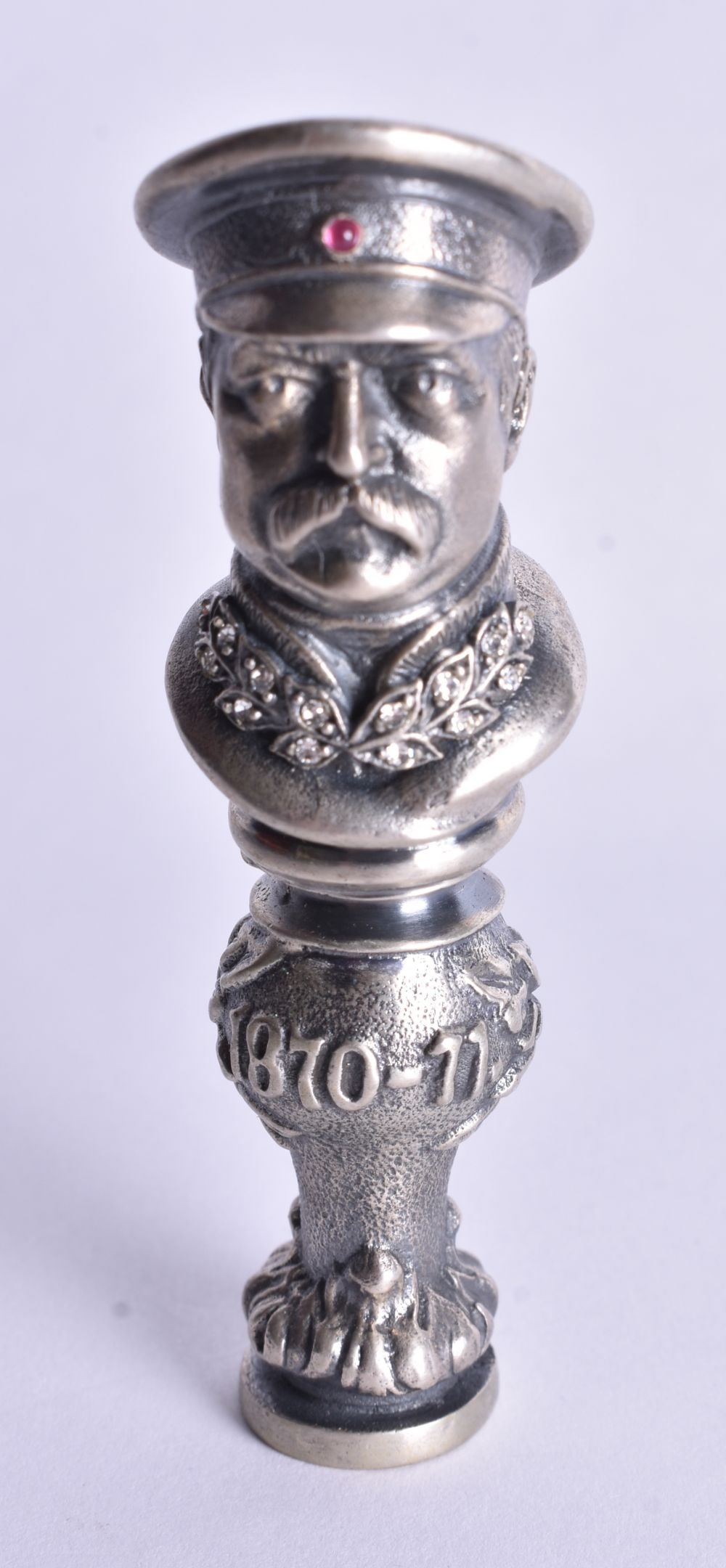 A Continental Silver Desk Seal in the form of a Russian Officer. Stamped 84. 7.8cm x 2.6cm x 2.4cm: A Continental Silver Desk Seal in the form of a Russian Officer. Stamped 84. 7.8cm x 2.6cm x 2.4cm, weight 124g