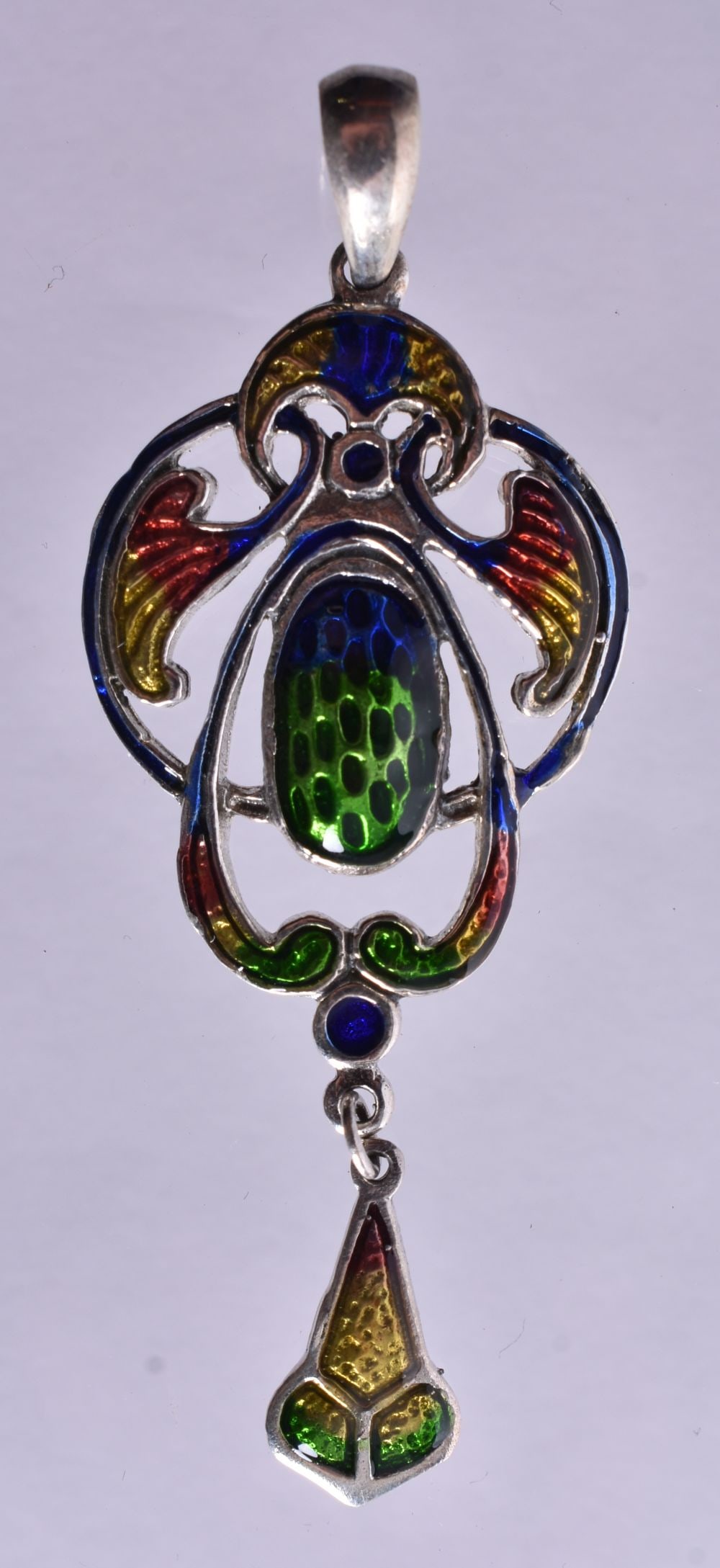 A Silver and Enamel Pendant. Stamped Sterling. 6.5cm x 2.4cm, weight 6.3g: A Silver and Enamel Pendant. Stamped Sterling. 6.5cm x 2.4cm, weight 6.3g
