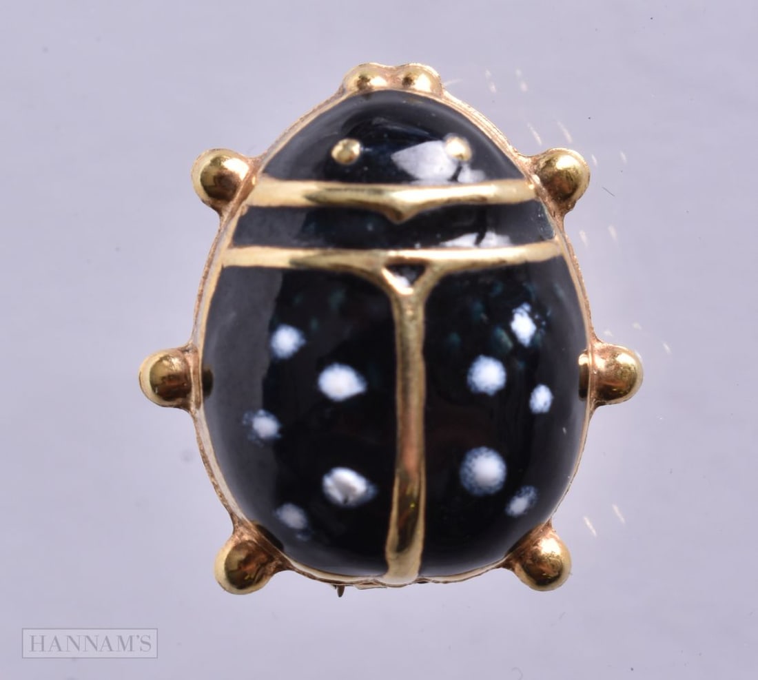 A 14 Carat Gold and Enamel Ladybird Brooch. Stamped 14K, 2cm x 1.9cm, weight 3.5g (1 of 2)