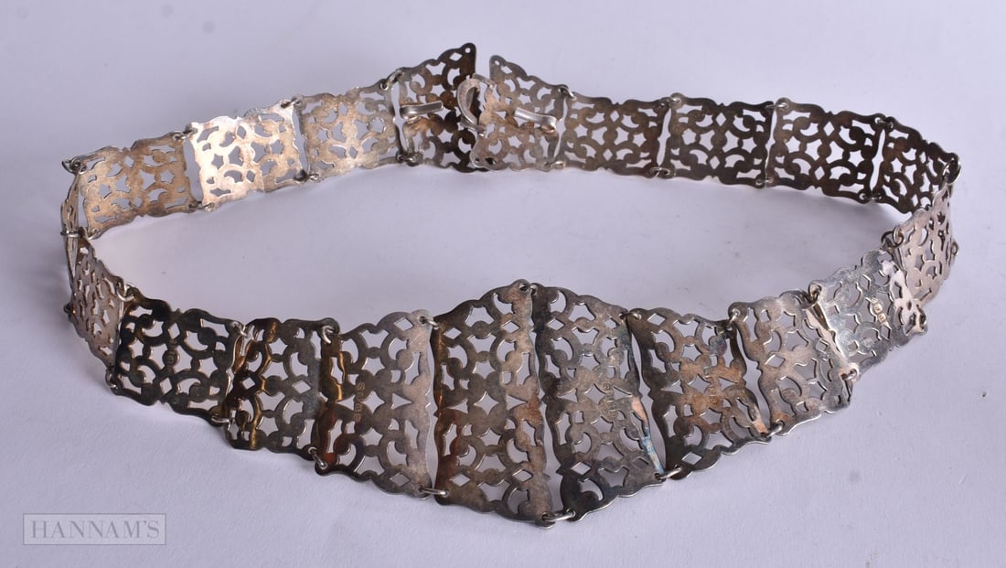 A Pierced Silver Plated Nurses Belt. Stamped EPNS, 76cm x 7cm, weight 158g (1 of 5)