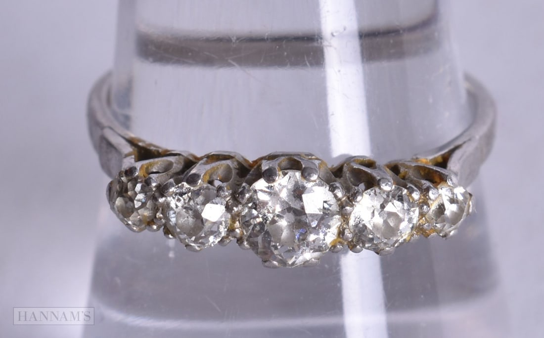 A Platinum and Five Stone Diamond Ring. Stamped Platinum, Size Q, weight 3.5g (1 of 4)