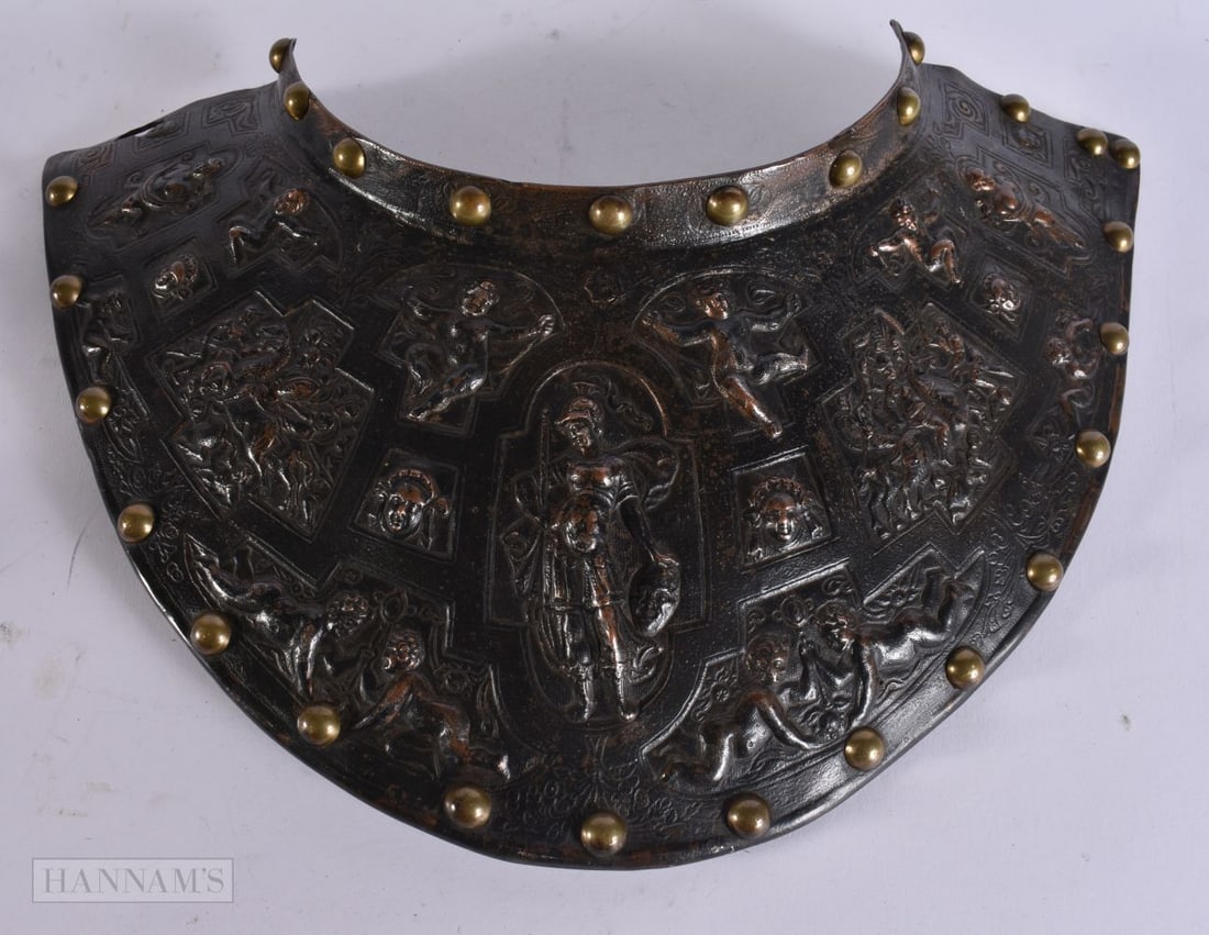 AN ANTIQUE MEDIEVAL STYLE GORGET. 26 cm x 15 cm. (1 of 5)
