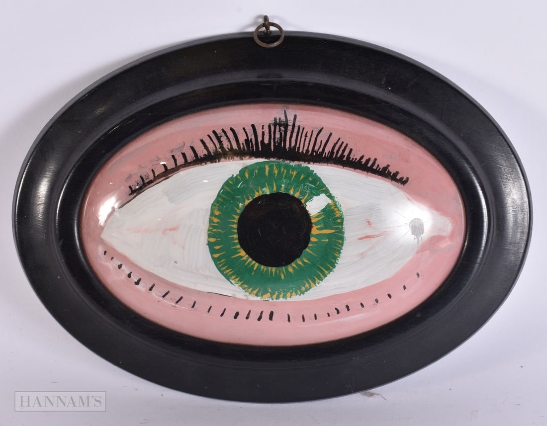 AN UNUSUAL REVERSE PAINTED OPTICIANS GLASS SIGN. 30 cm x 14 cm. (1 of 4)