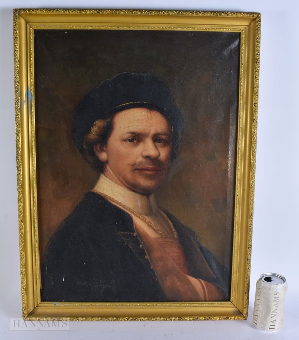 AN ANTIQUE OIL CANVAS OF A MALE. 64 cm x 44 cm, image 56 cm x 40 cm. (1 of 7)
