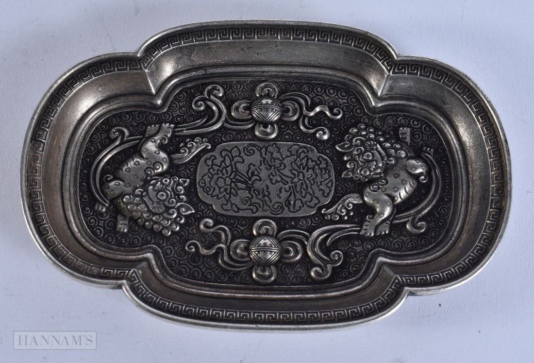 A CHINESE FOO DOG DISH. 165 grams. 12 cm x 8 cm. (1 of 5)