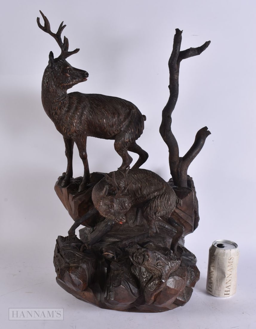 A LARGE 19TH CENTURY BAVARIAN BLACK FOREST STAG GROUP. 60 cm x 35 cm. (1 of 7)