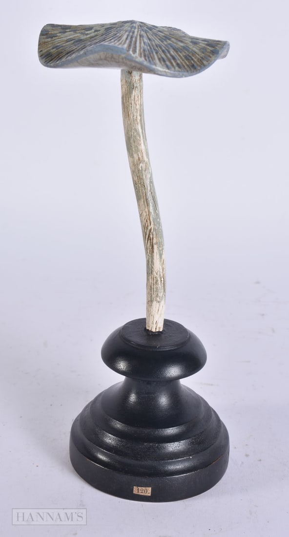 A FOLK ART CARVED WOOD MUSHROOM SPECIMEN. 20.5 cm high. (1 of 4)