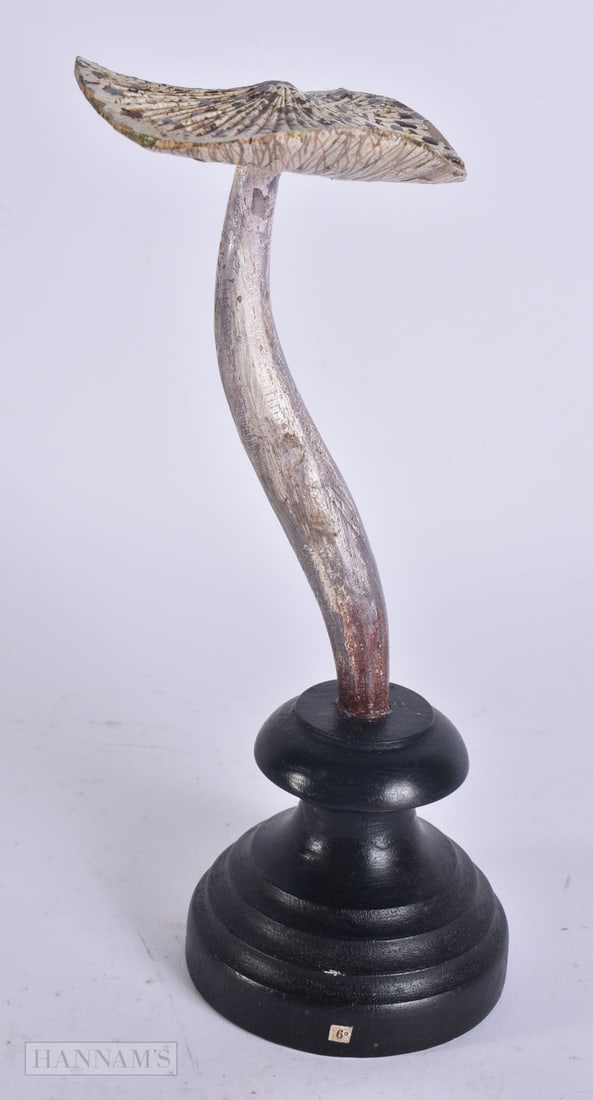 A FOLK ART CARVED WOOD MUSHROOM SPECIMEN. 20.5 cm high. (1 of 4)