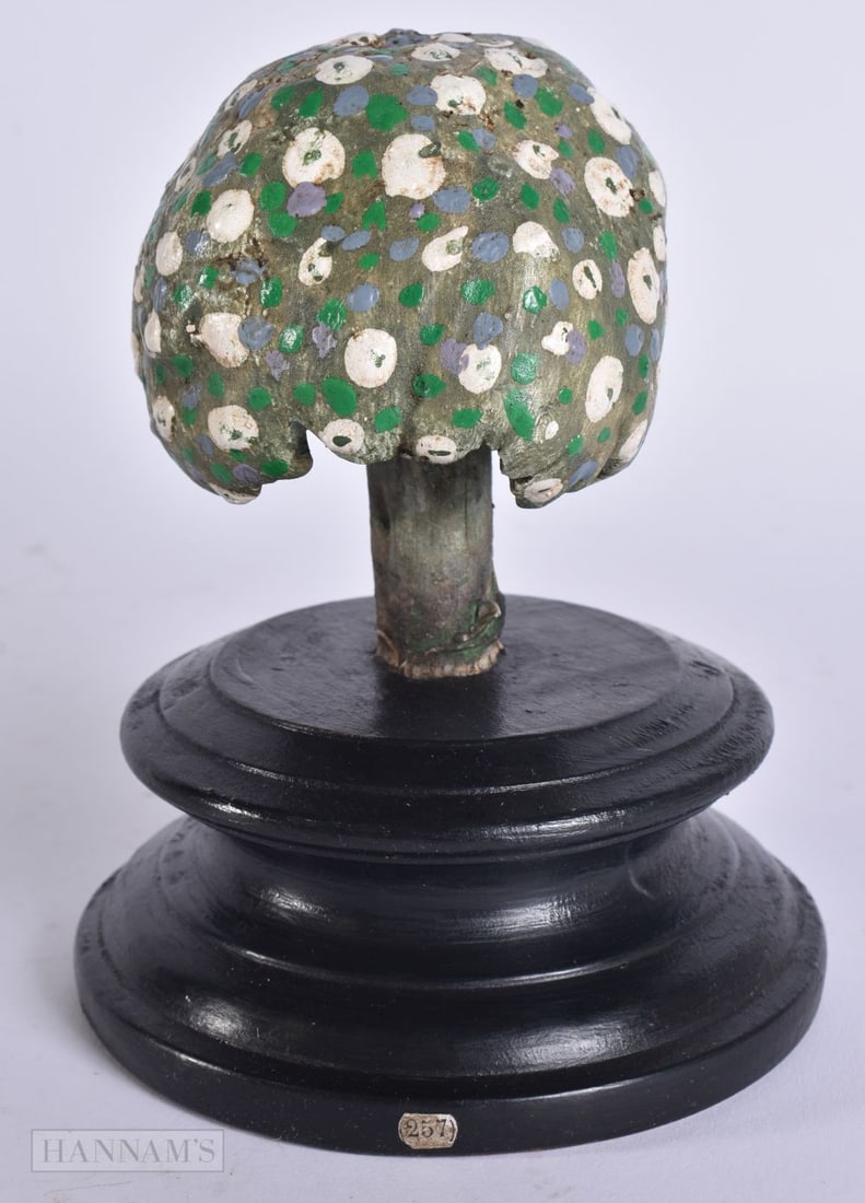 A FOLK ART CARVED WOOD MUSHROOM SPECIMEN. 13 cm high. (1 of 4)