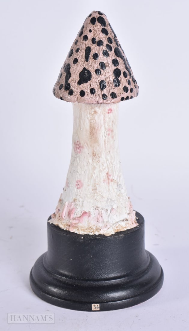 A FOLK ART CARVED WOOD MUSHROOM SPECIMEN. 18 cm high.: A FOLK ART CARVED WOOD MUSHROOM SPECIMEN. 18 cm high.