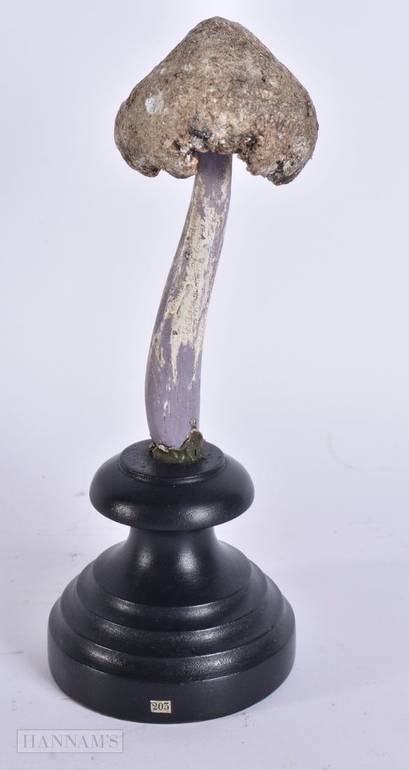 A FOLK ART CARVED WOOD MUSHROOM SPECIMEN. 18 cm high. (1 of 4)