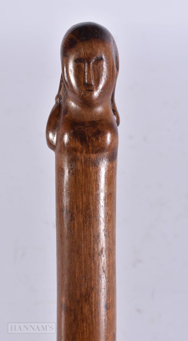 AN ANTIQUE FOLK ART WOOD SNAKE WALKING CANE with figural terminal. 94 cm long. (1 of 6)