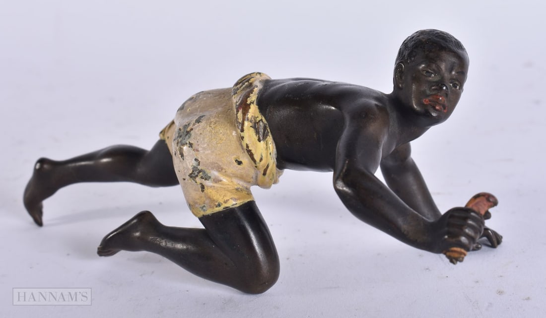 A LATE 19TH CENTURY AUSTRIAN COLD PAINTED BRONZE FIGURE OF A BOY by Franz Xavier Bergmann. 13.5 cm w (1 of 6)
