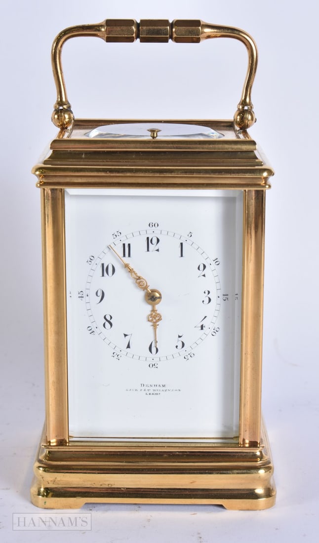 A 19TH CENTURY FRENCH BRASS REPEATING CARRIAGE CLOCK. 16.5 cm high inc handle. (1 of 7)