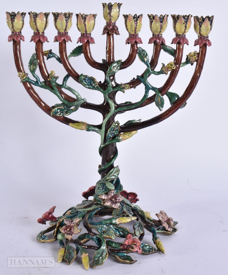 AN ENAMELLED MENORAH. 22 cm x 15 cm. (1 of 5)