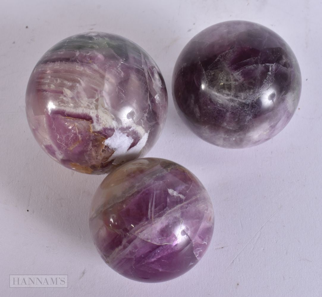 THREE BLUEJOHN STYLE STONE BALLS. 5.5 cm wide. (3) (1 of 4)