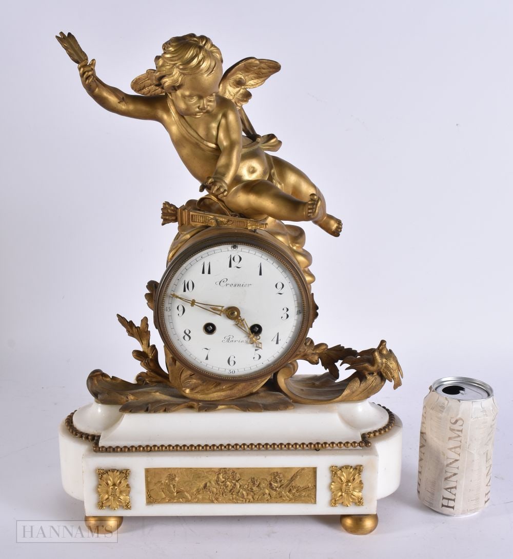A LARGE 19TH CENTURY FRENCH GILT BRONZE AND MARBLE MANTEL CLOCK. 42 cm x 25 cm. (1 of 8)