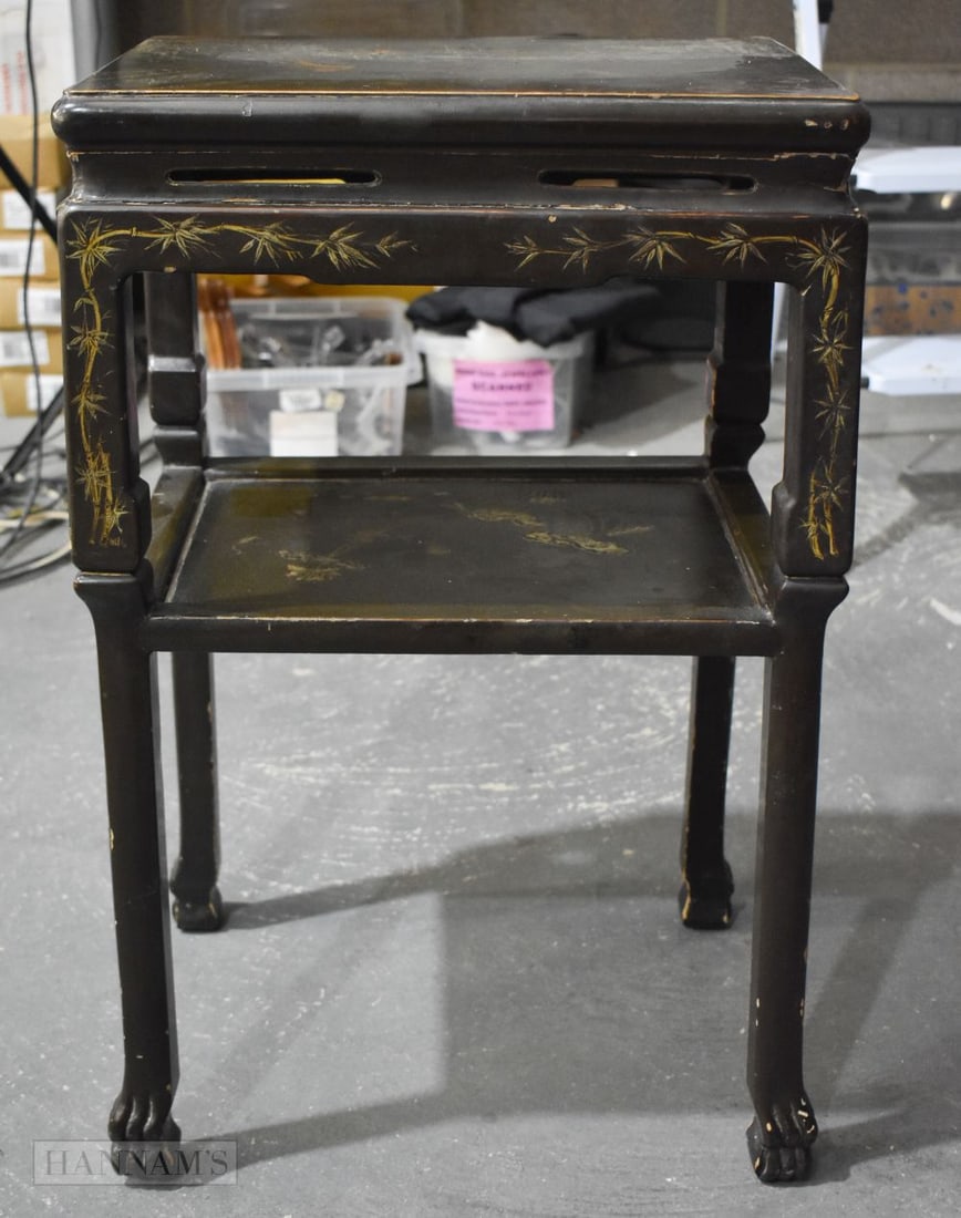 A 19TH CENTURY CHINESE BLACK LACQUERED WOOD TABLE Late Qing. 72 cm x 42 cm x 34 cm. (1 of 8)