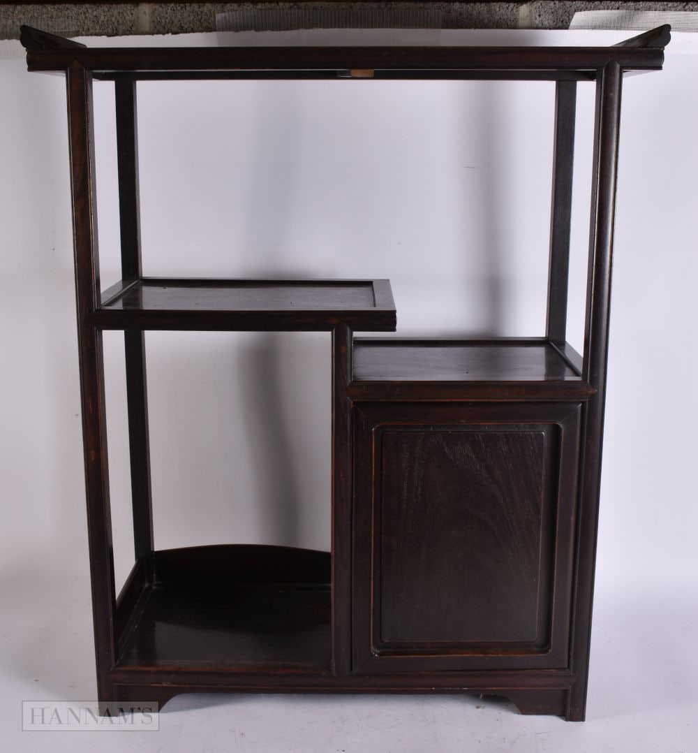AN EARLY 20TH CENTURY CHINESE CARVED ZITAN SCHOLARS DISPLAY CABINET Late Qing. 70 cm x 28 cm x 54 cm (1 of 7)