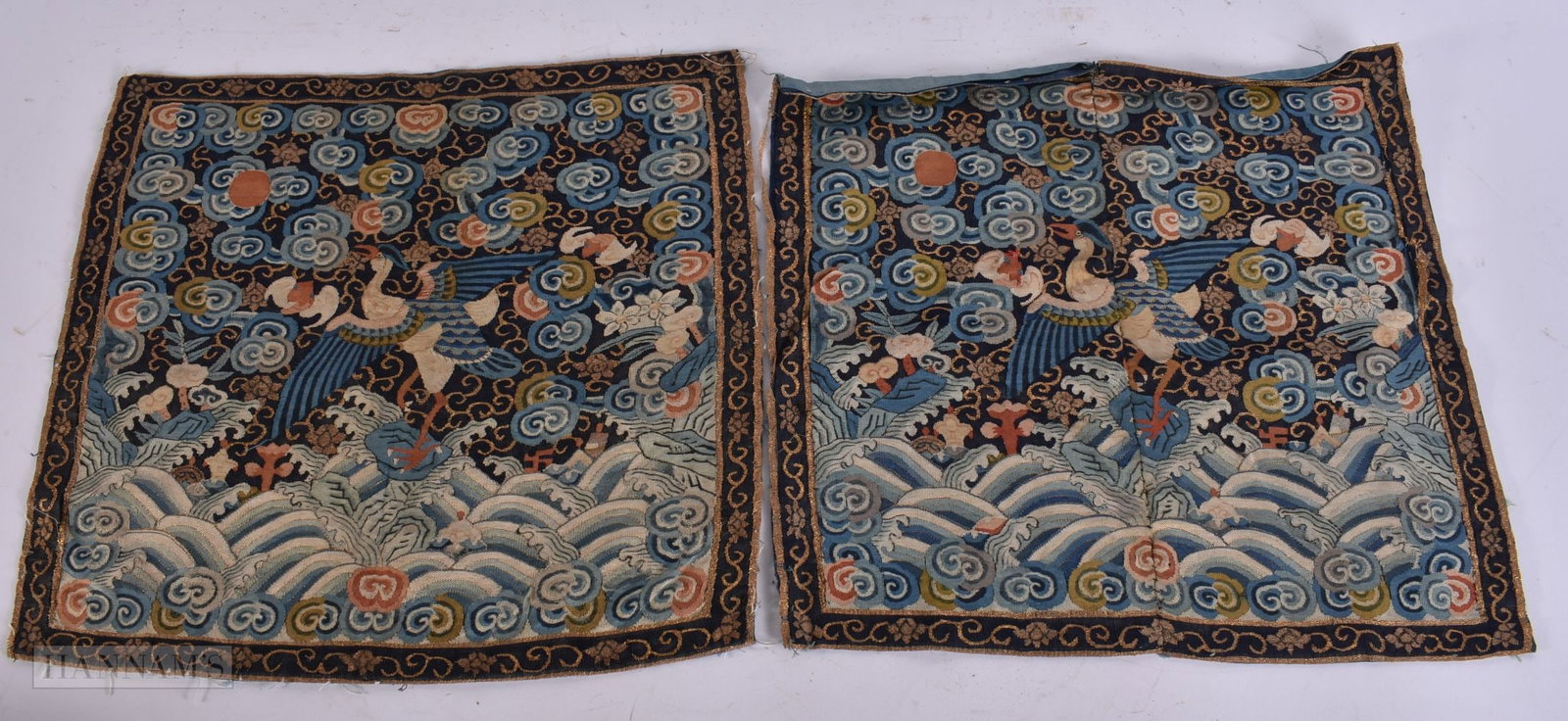 A PAIR OF 18TH/19TH CENTURY CHINESE SILK EMBROIDERED RANK BADGES Qing. 30 cm square. (1 of 11)
