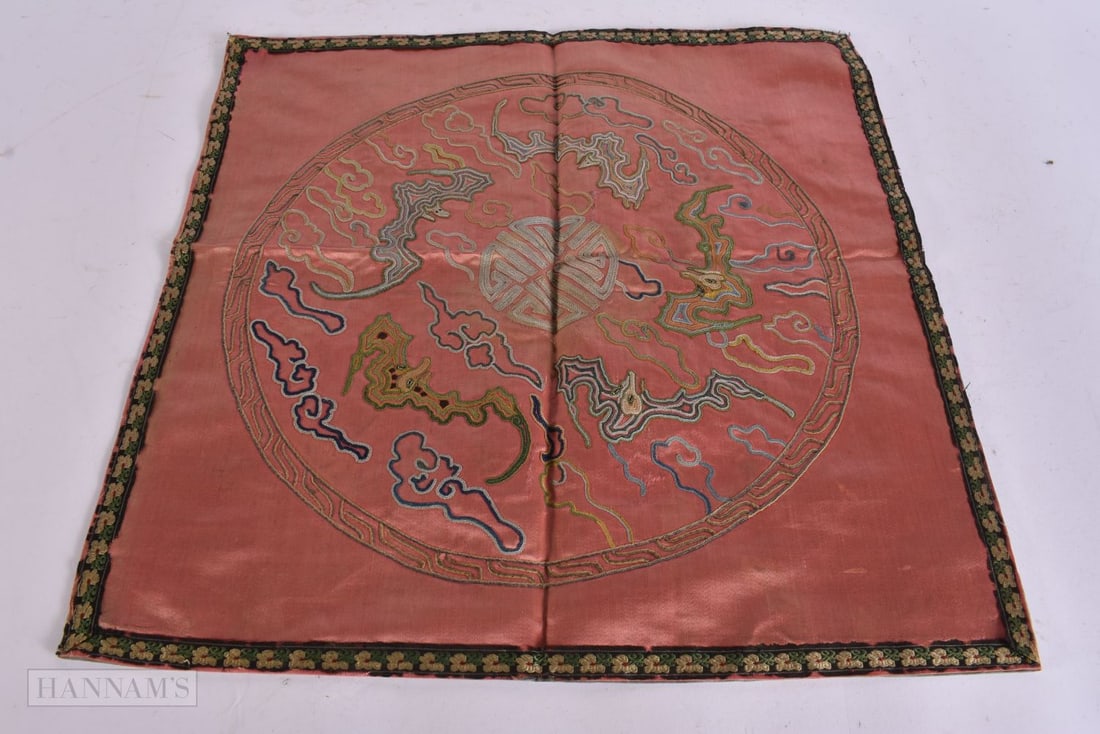 AN 18TH/19TH CENTURY CHINESE SILK EMBROIDERED BADGE Qing. 38 cm square. (1 of 6)