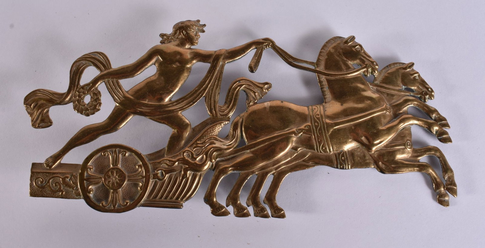 A 19TH CENTURY GRAND TOUR BRONZE HORSE AND CHARIOT APPLIQUE. 18 cm x 8 cm. (1 of 4)
