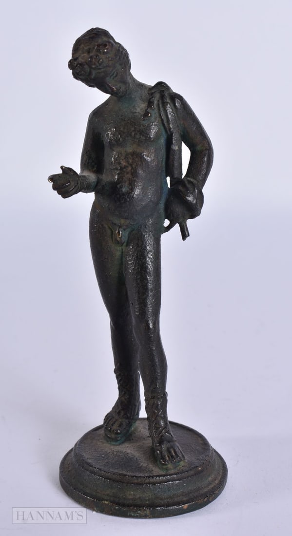 A 19TH CENTURY GRAND TOUR BRONZE FIGURE OF NARCISSUS. 13.5 cm high.: A 19TH CENTURY GRAND TOUR BRONZE FIGURE OF NARCISSUS. 13.5 cm high.