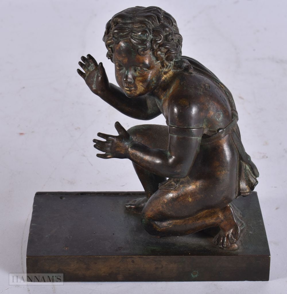 A FINE 18TH CENTURY BRONZE FIGURE OF A SEATED MALE modelled upon a rectangular plinth. 12 cm x 14 cm: A FINE 18TH CENTURY BRONZE FIGURE OF A SEATED MALE modelled upon a rectangular plinth. 12 cm x 14 cm.