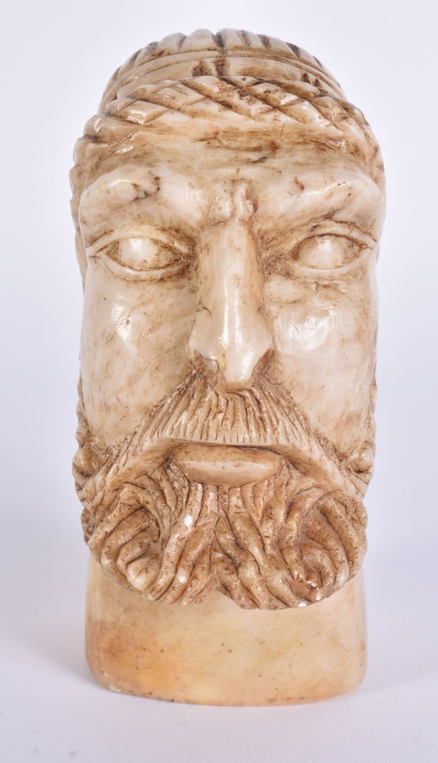 A 19TH CENTURY GRAND TOUR CARVED MARBLE BUST OF A MALE. 15 cm high.: A 19TH CENTURY GRAND TOUR CARVED MARBLE BUST OF A MALE. 15 cm high.