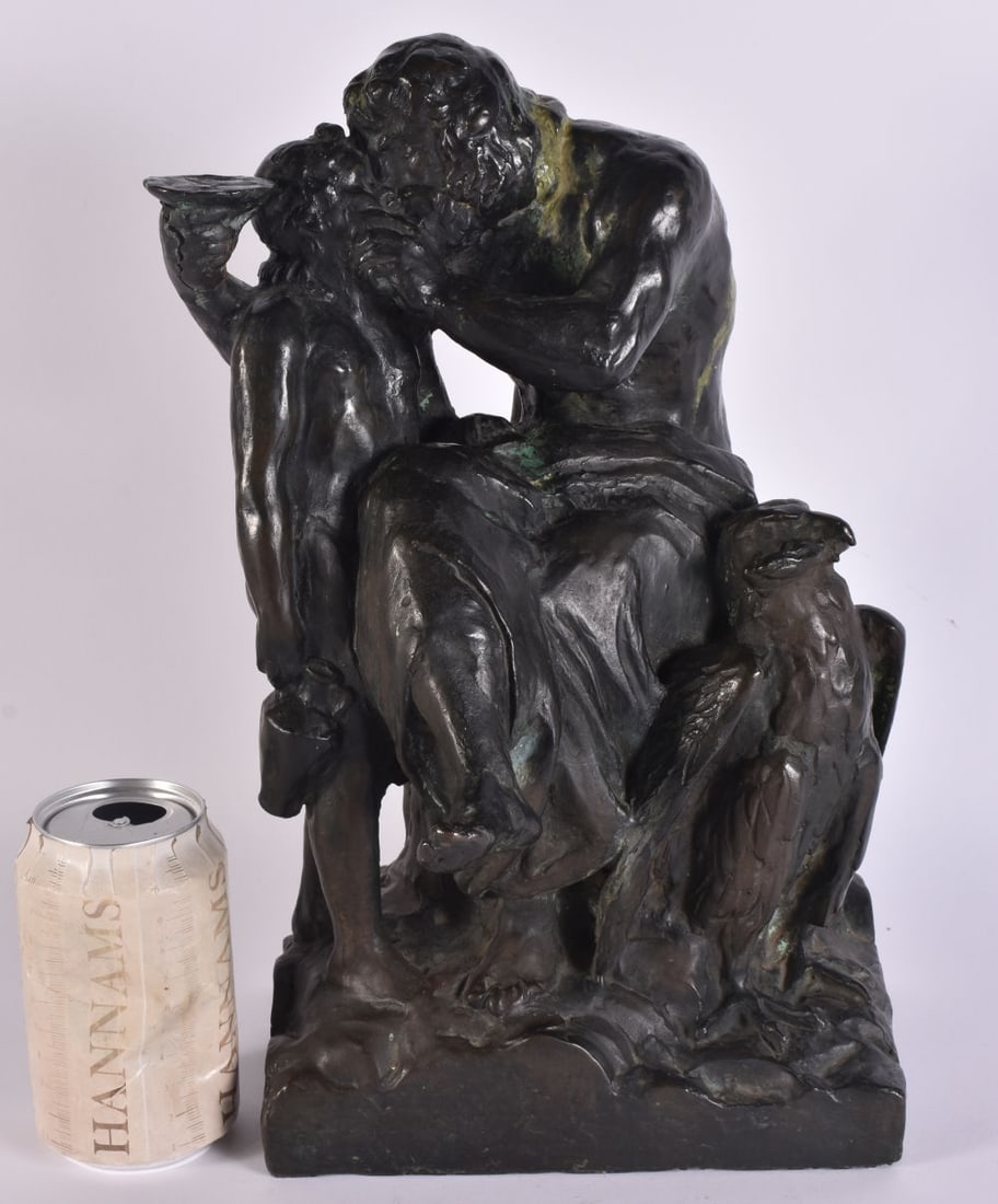 A RARE 19TH CENTURY GRAND TOUR BRONZE FIGURAL GROUP possibly depicting Jupiter and Hebe. 35 cm x 18 (1 of 18)