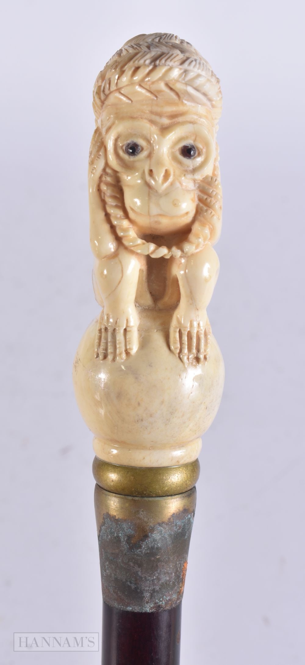 A CONTINENTAL BONE WALKING CANE. 90 cm long. (1 of 5)
