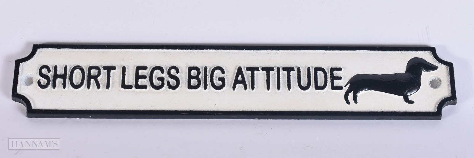 A NOVELTY SHORT LEGS SIGN. 26cm wide. (1 of 2)