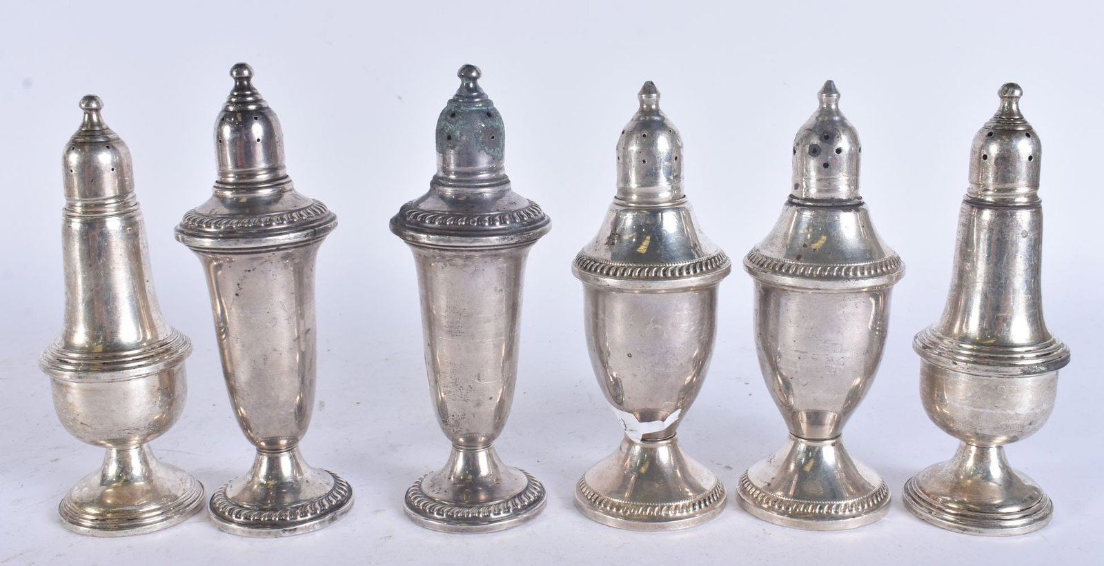 SIX SILVER CONDIMENTS. 973 grams overall. (6): SIX SILVER CONDIMENTS. 973 grams overall. (6)