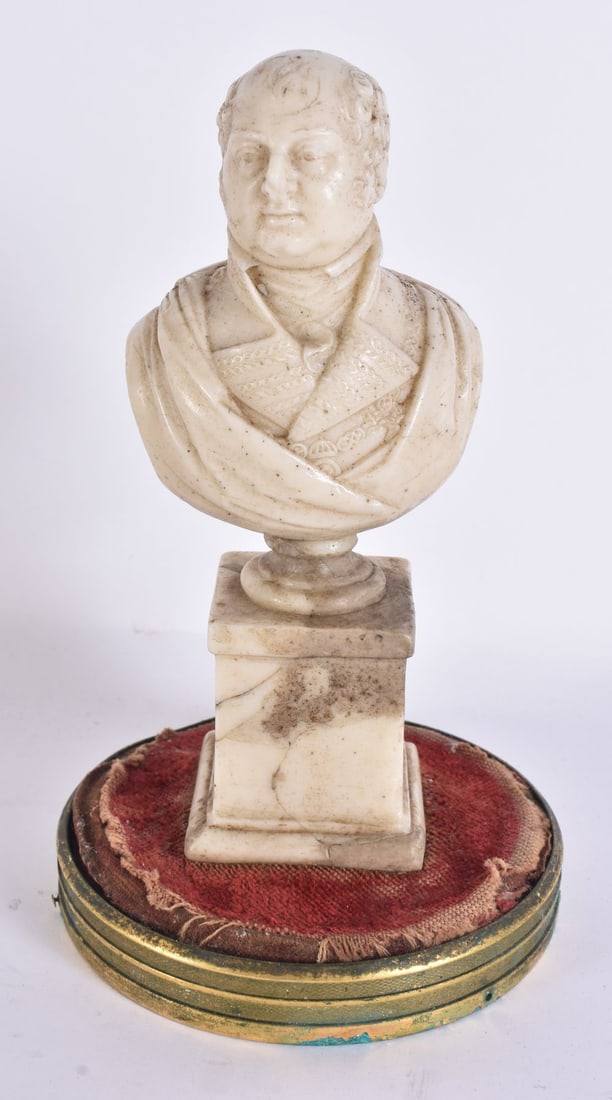 AN EARLY 19TH CENTURY ENGLISH WAX BUST OF A MALE. 17 cm high.: AN EARLY 19TH CENTURY ENGLISH WAX BUST OF A MALE. 17 cm high.