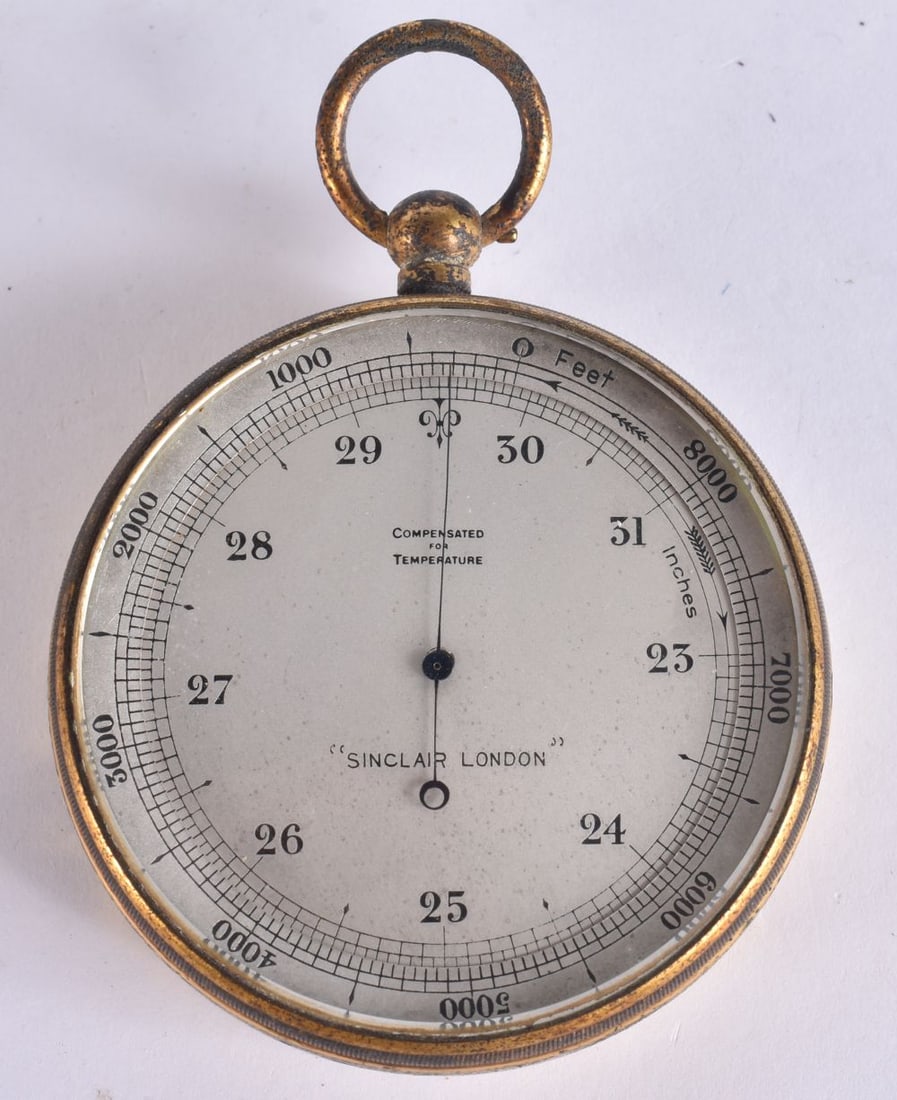 A 19TH CENTURY SINCLAIR OF LONDON POCKET BAROMETER. 7 cm wide. (1 of 3)