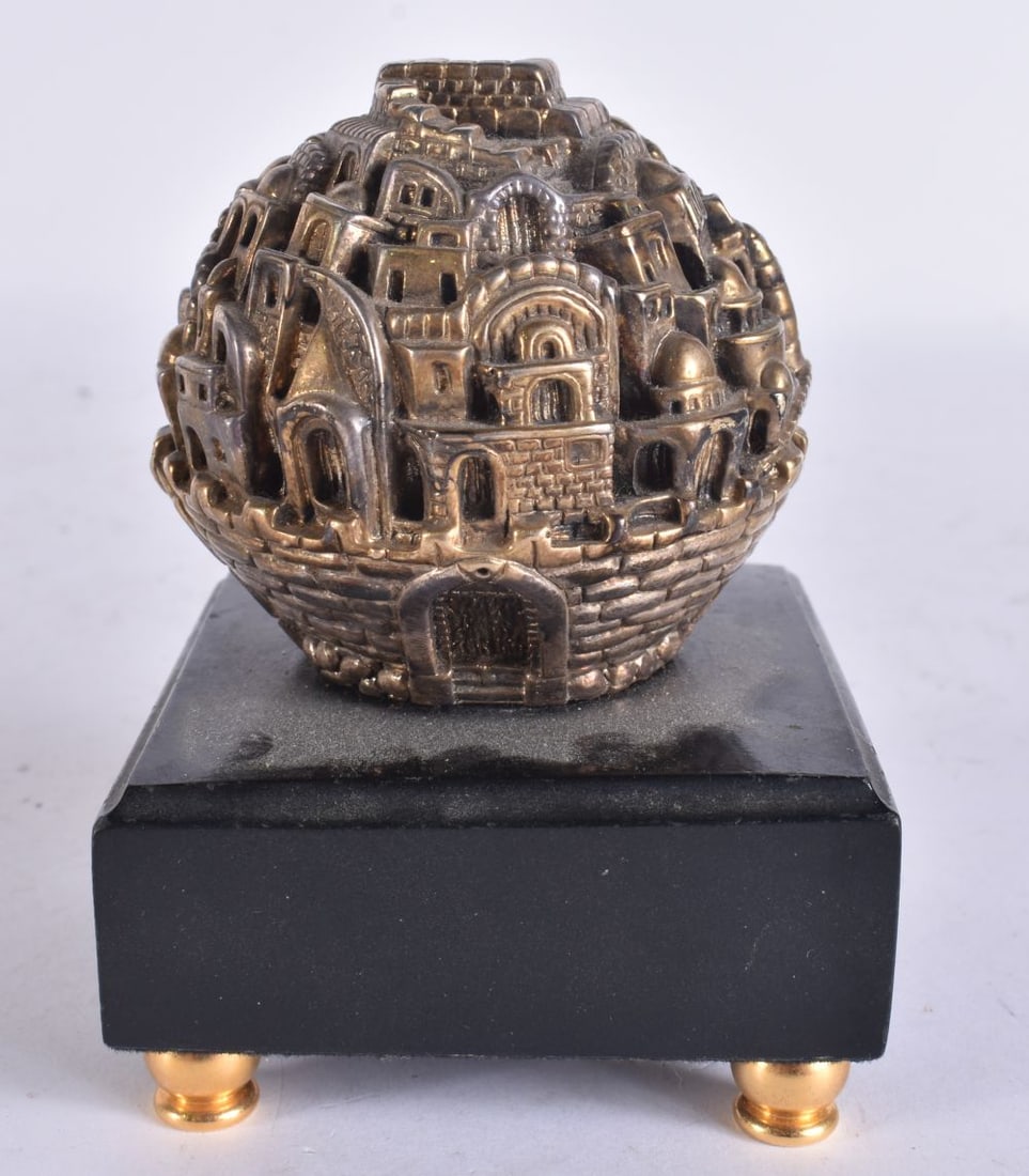 A MIDDLE EASTERN SILVER BUILDING BALL. 427 grams overall. 10 cm x 7 cm. (1 of 5)