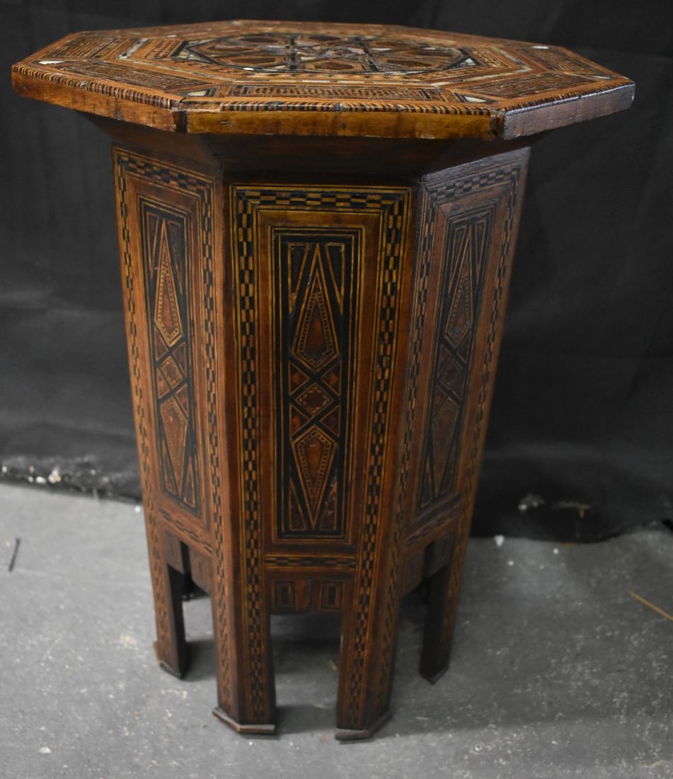 AN EARLY 20TH CENTURY MIDDLE EASTERN COUNTRY HOUSE TABLE. 50cm x 36.5 cm (1 of 4)