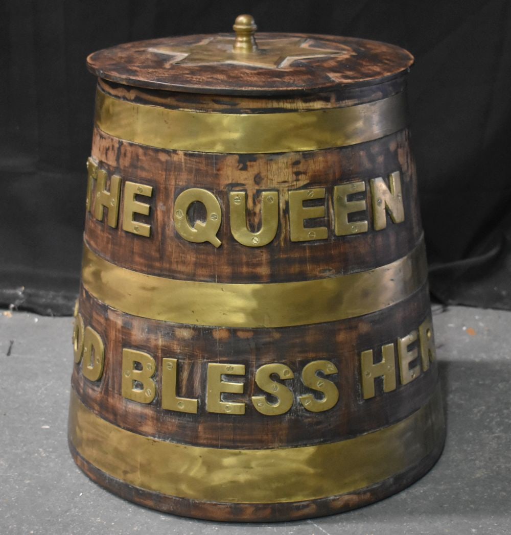A ROYAL NAVY 'THE QUEEN GOD BLESS HER' RUM TUB. 48cm x 37cm (1 of 5)