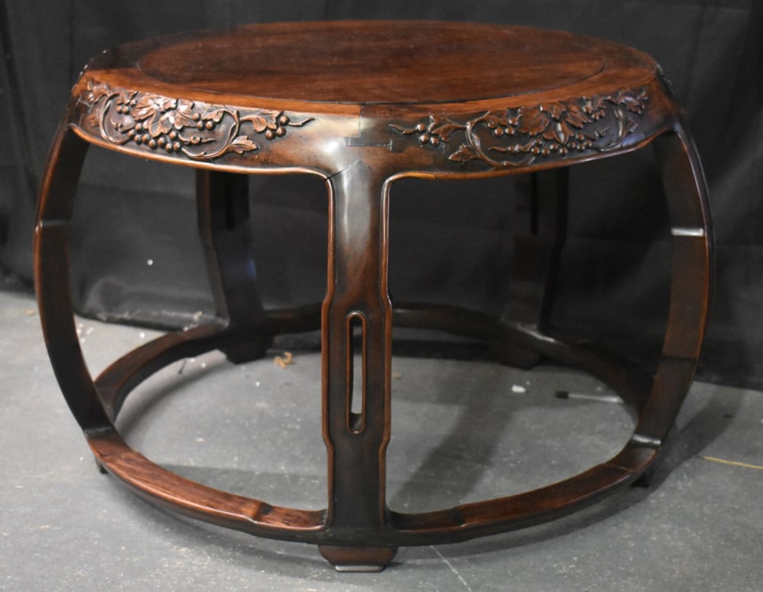 A FINE 19TH CENTURY CHINESE CARVED HUANGHUALI WOOD CIRCULAR TABLE Qing. 46cm x 70cm (1 of 14)