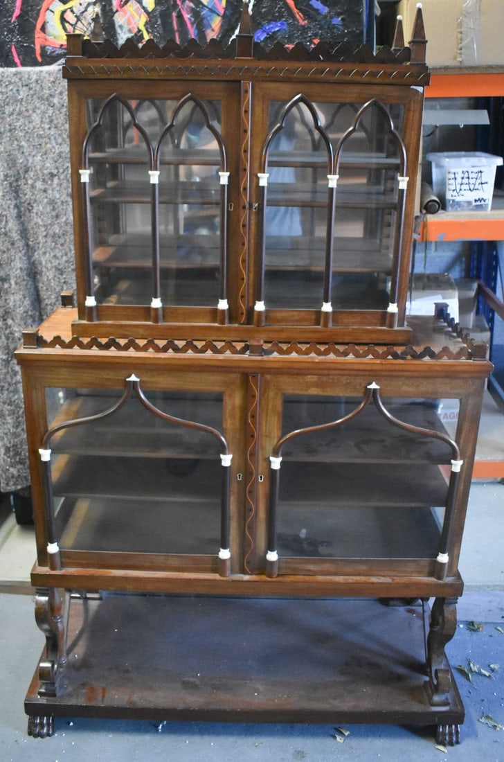 A 19TH CENTURY ANGLO INDIAN CARVED WOOD CABINET ON STAND with bone fittings. 167cm x 100cm x 40cm (1 of 8)