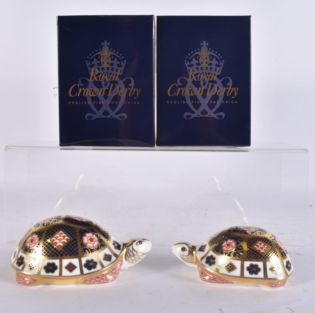 TWO ROYAL CROWN DERBY TORTOISE PAPERWEIGHTS. (2) (1 of 3)