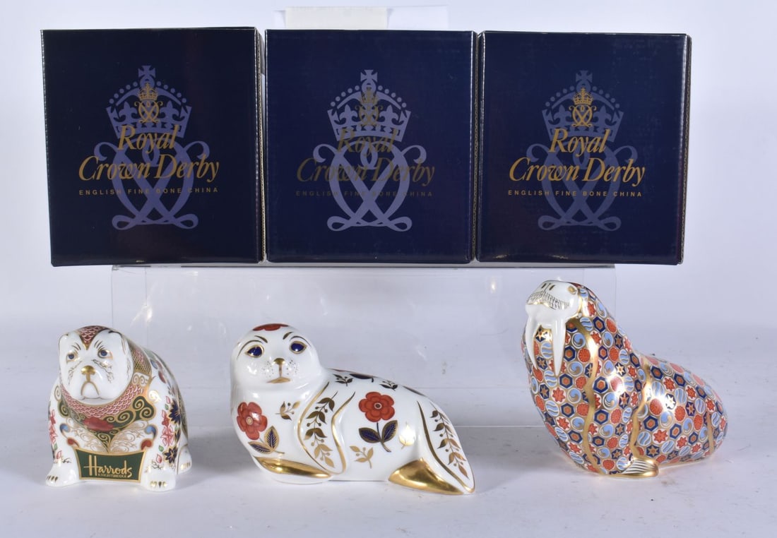 THREE ROYAL CROWN DERBY PAPERWEIGHTS Walrus, Bulldog & Seal. (3) (1 of 3)