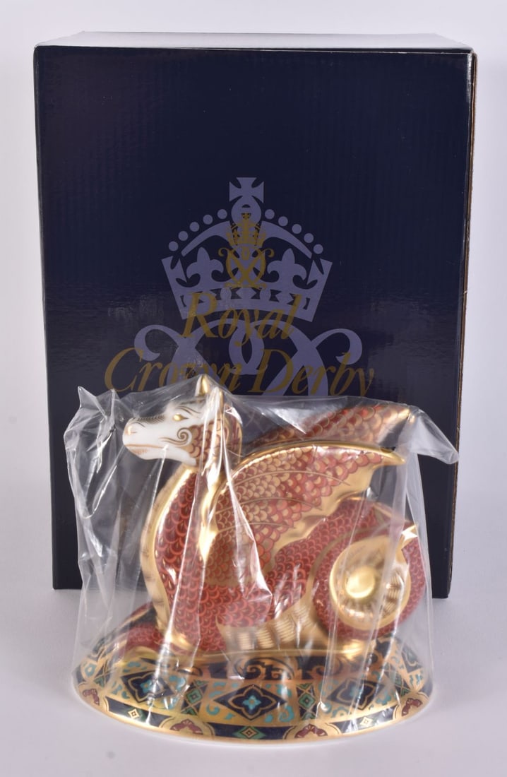 A ROYAL CROWN DERBY WESSEX WYVERN PAPERWEIGHT. 15 cm wide. (1 of 3)