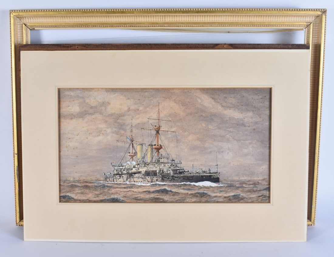 English School (Early 20th Century) Naval interest, HMS Hood, Watercolour. 62 cm x 40cm, image 42 cm (1 of 6)