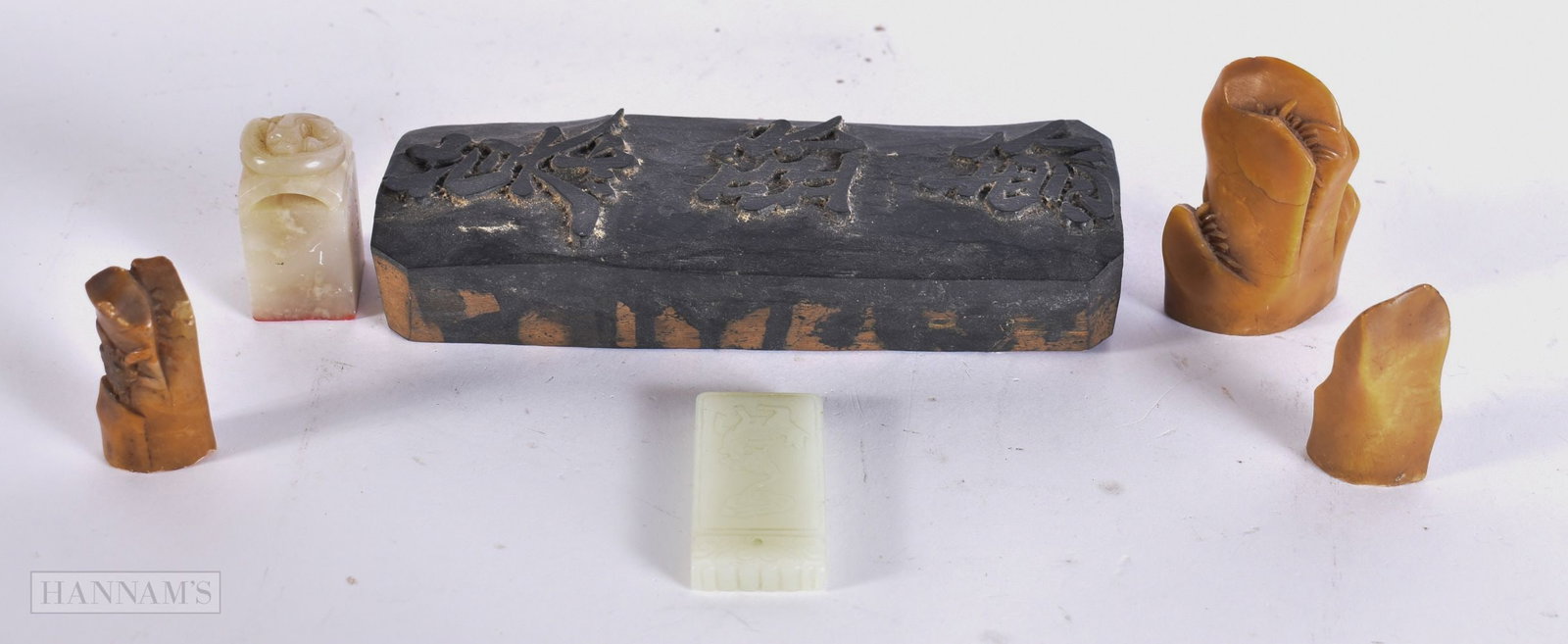 A CHINESE CALLIGRAPHY WOOD PLAQUE together with soapstone etc. (5): A CHINESE CALLIGRAPHY WOOD PLAQUE together with soapstone etc. (5)