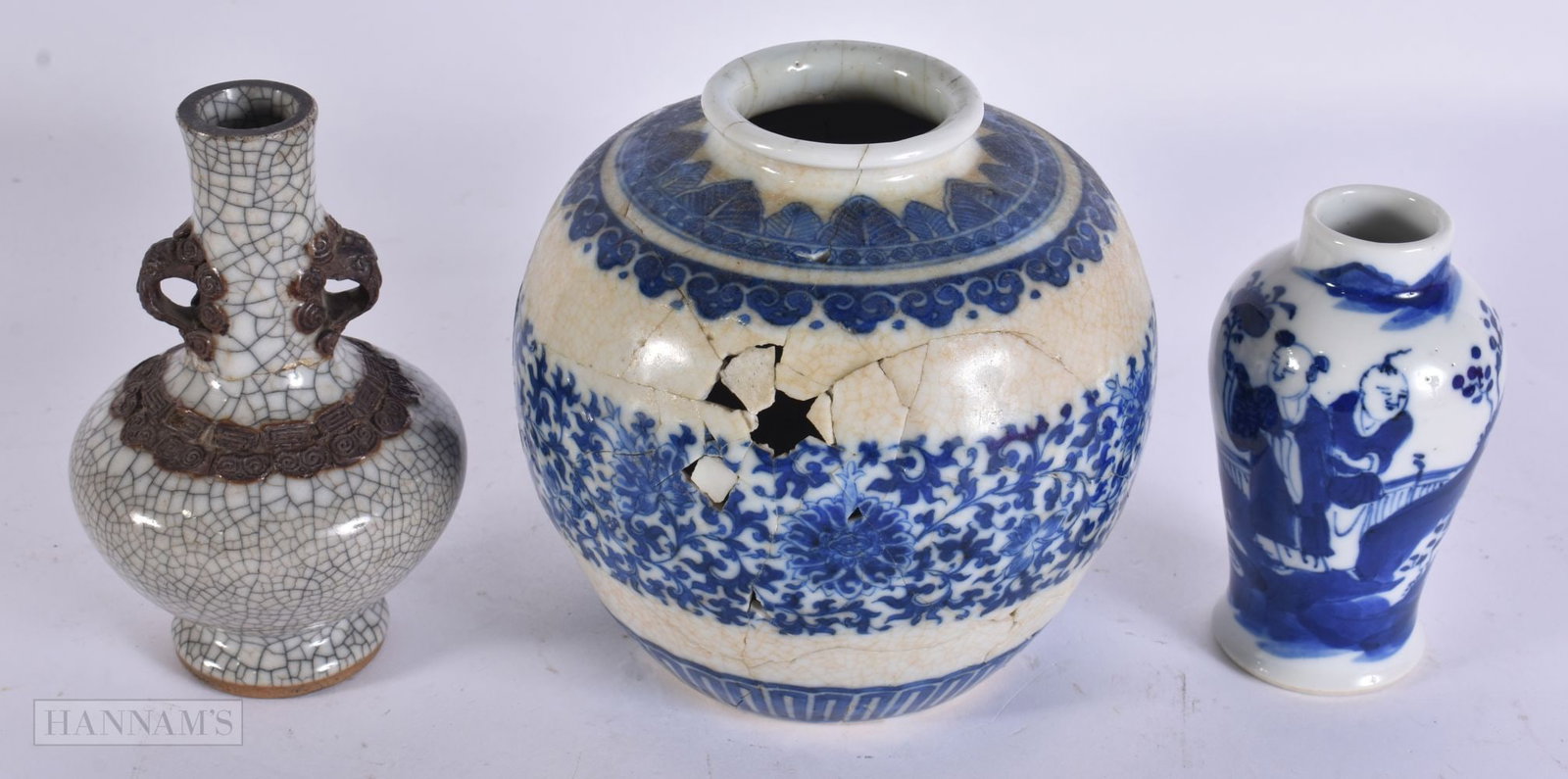 TWO 19TH CENTURY CHINESE PORCELAIN VASES together with a ginger jar. Largest 11 cm x 11 cm. (3) (1 of 4)