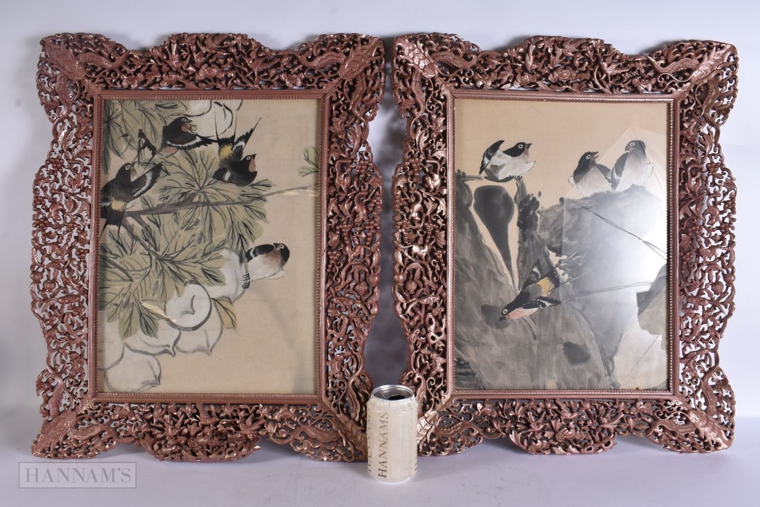 A PAIR OF EARLY 20TH CENTURY CHINESE WATERCOLOURS Late Qing/Republic. 58 cm x 48 cm, image 42 cm x 3: A PAIR OF EARLY 20TH CENTURY CHINESE WATERCOLOURS Late Qing/Republic. 58 cm x 48 cm, image 42 cm x 32 cm.