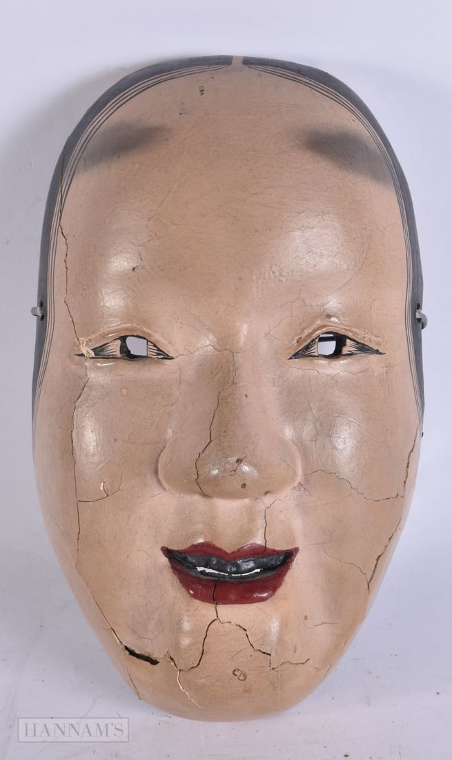 AN 18TH/19TH CENTURY JAPANESE EDO PERIOD NOH MASK. 22cm x 11 cm.: AN 18TH/19TH CENTURY JAPANESE EDO PERIOD NOH MASK. 22cm x 11 cm.